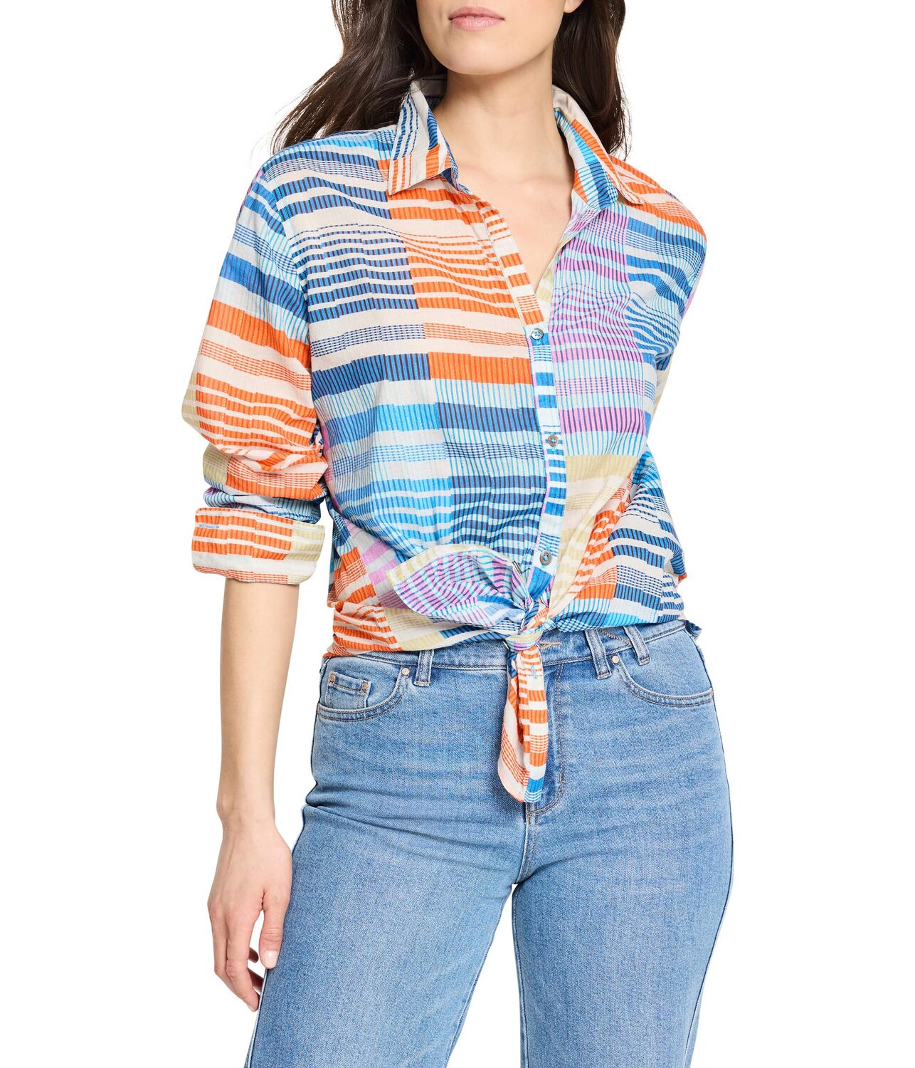 

Рубашка NIC+ZOE Sunset Stripe Cotton Boyfriend Shirt, черный мульти