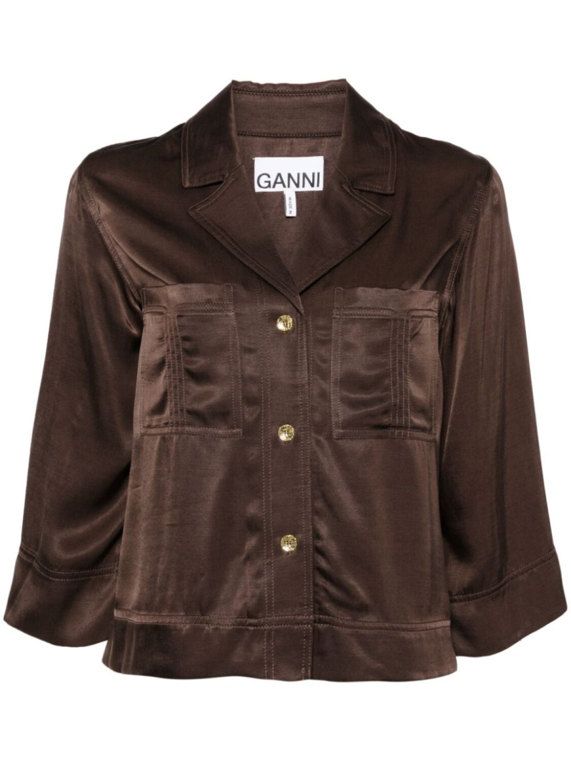 

GANNI укороченная атласная рубашка, коричневый