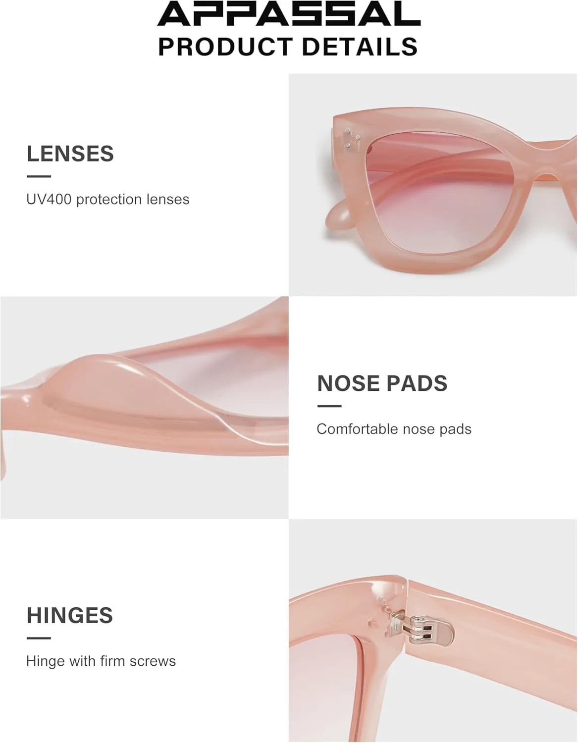 

Большие солнцезащитные очки «кошачий глаз» для женщин в стиле ретро, ​​квадратные солнцезащитные очки «кошачий глаз» AP3660 Appassal, C4 Pink/Gradient Pink