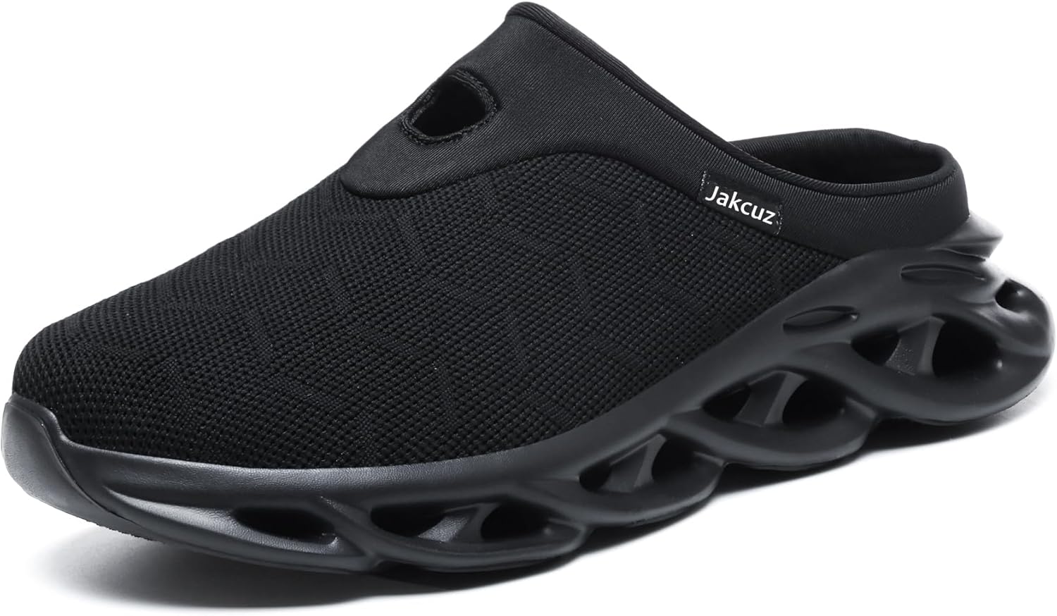 Jakcuz Men Slip On Mules Легкие кроссовки с открытой пяткой Дышащие прогулочные туфли, черный — фото 2