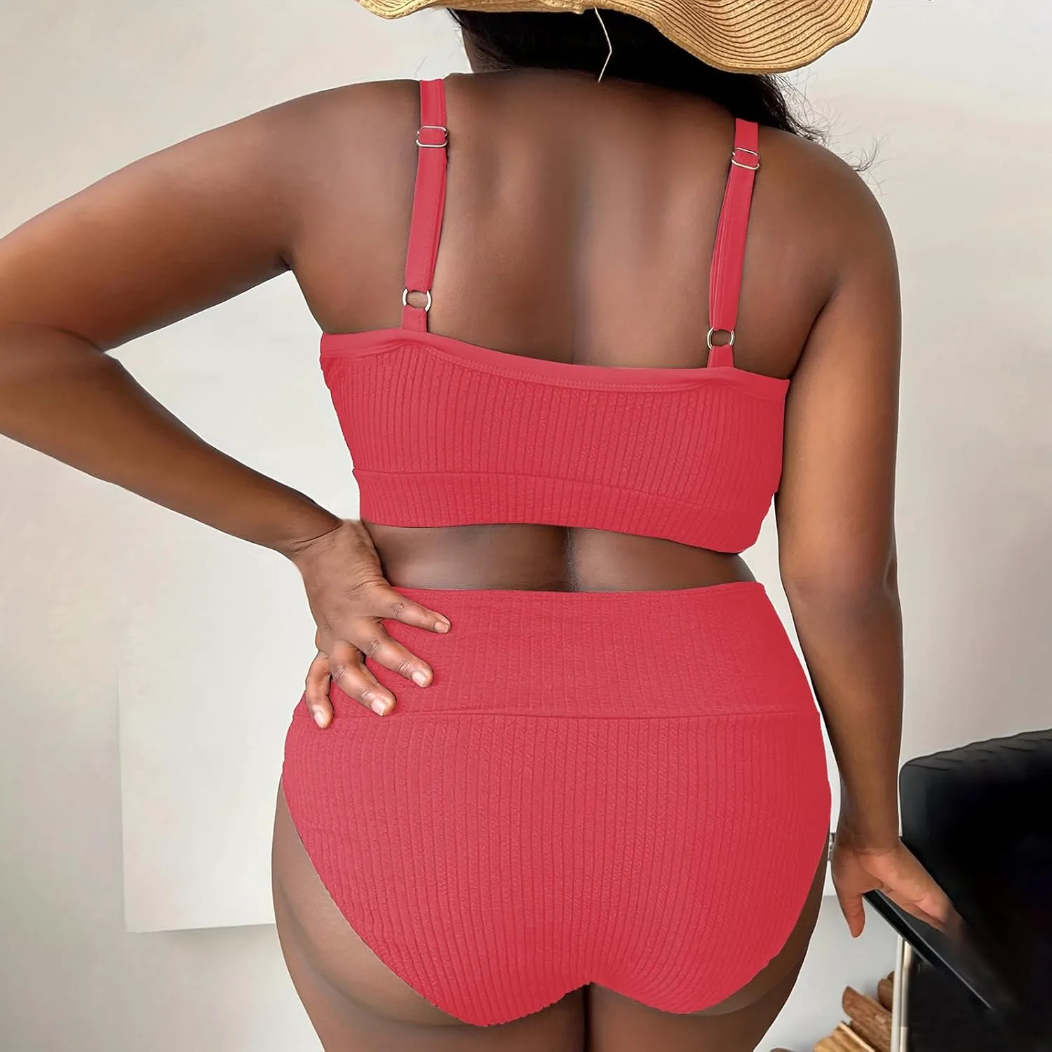 Купальник для женщин 2026 High Waisted Solid Sexy Curvy Color с низом для пляжа и спортивных тренировок Support Generic, красный — фото 3