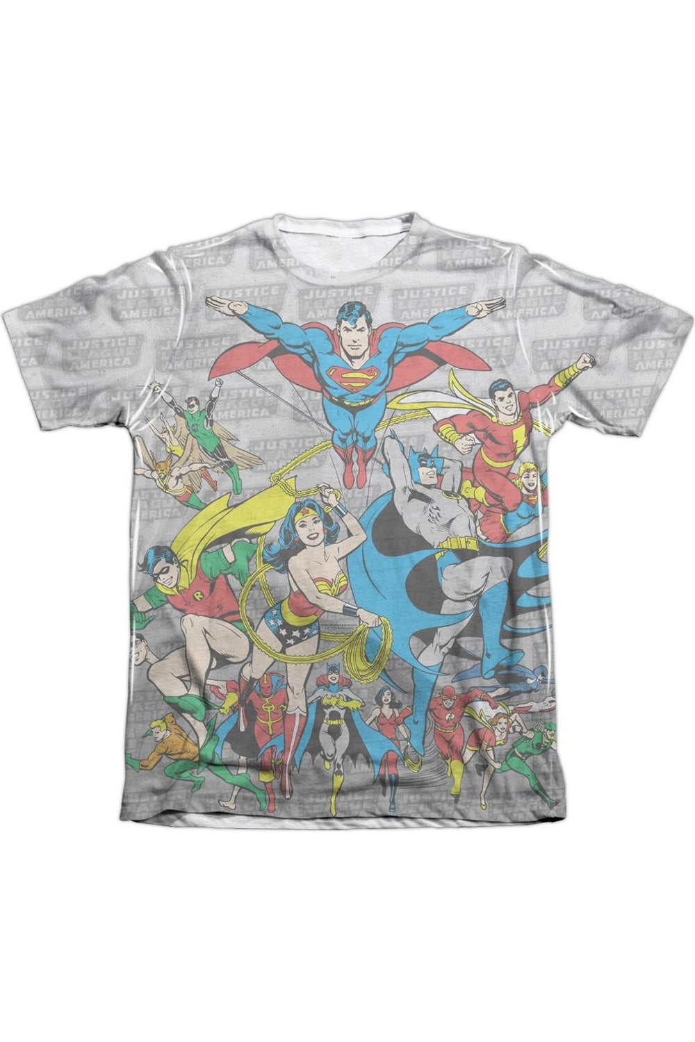 

Футболка с коротким рукавом DC Comics Justice League Assemble для взрослых 65/35 поли/хлопок Gildan, белый