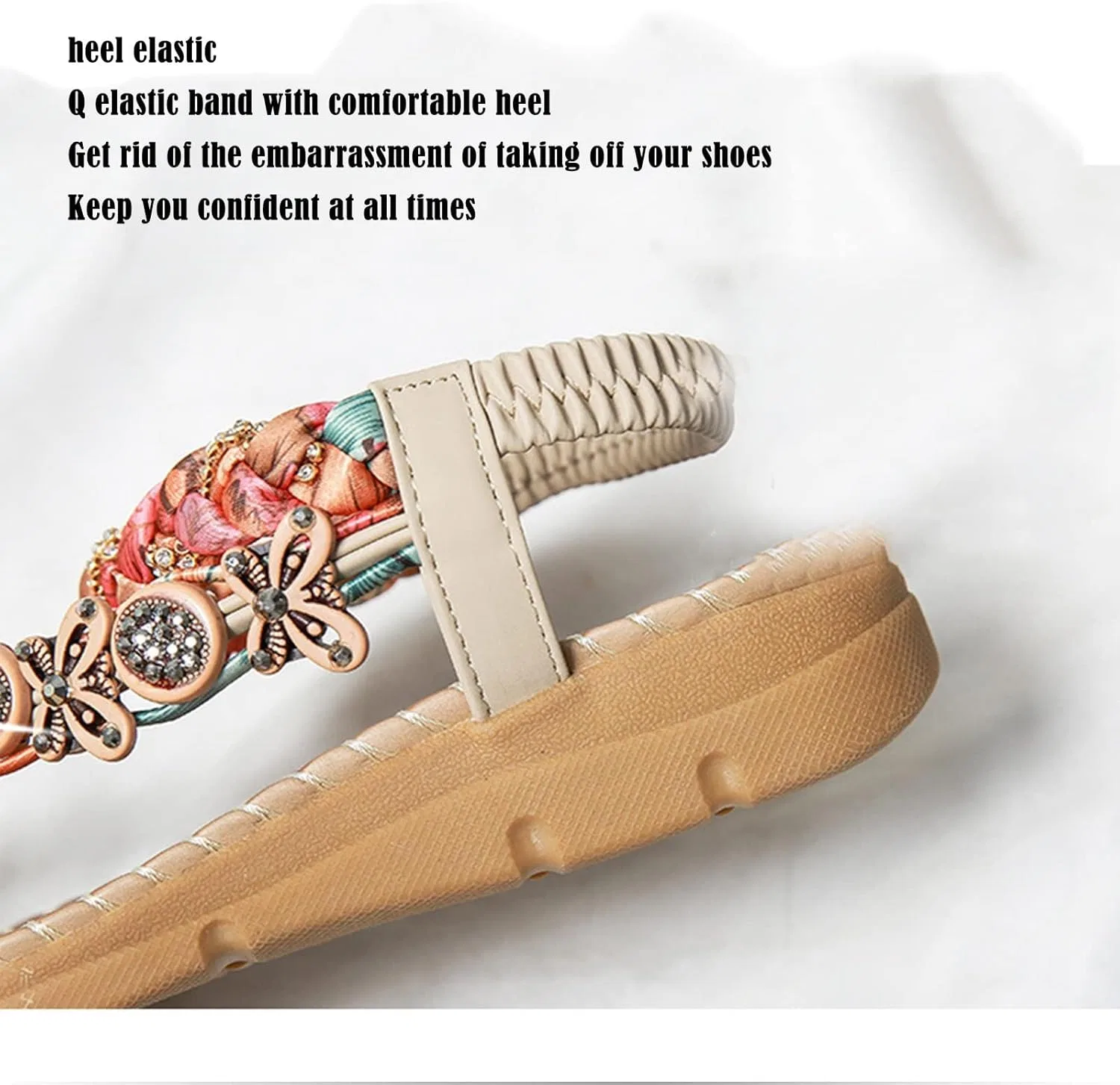 Сандалии с камнями XUEMML, бежевые — фото 3