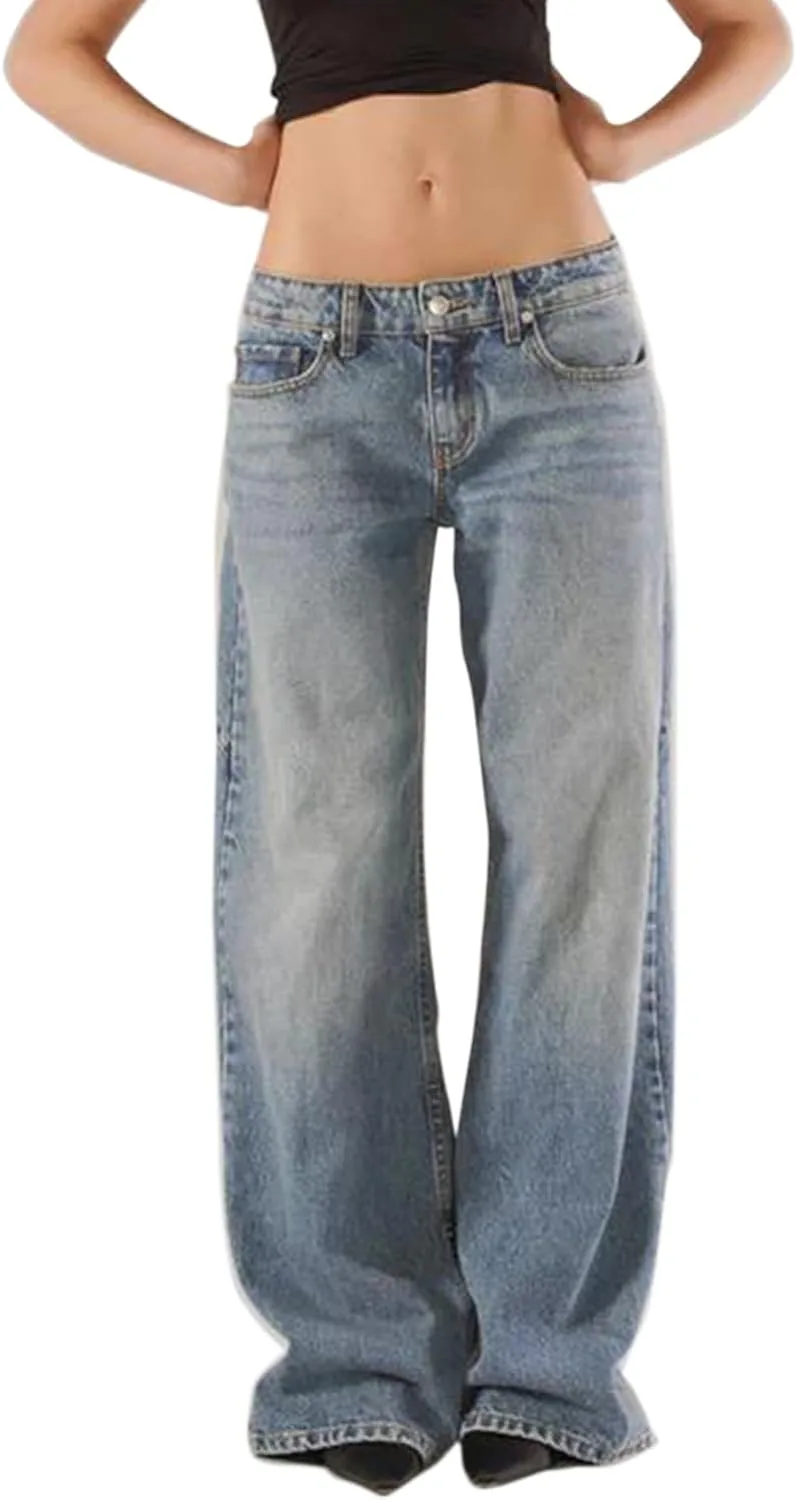 

Franhais женские джинсы Y2k baggy low waist wide leg