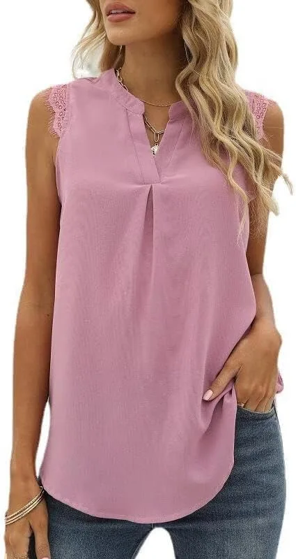 

Женский топ V-образного выреза без рукавов с кружевом