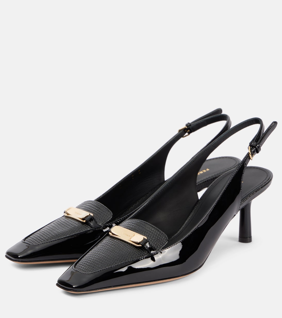 Туфли-лодочки из лакированной кожи с открытой пяткой Ferragamo, Nero — фото 4