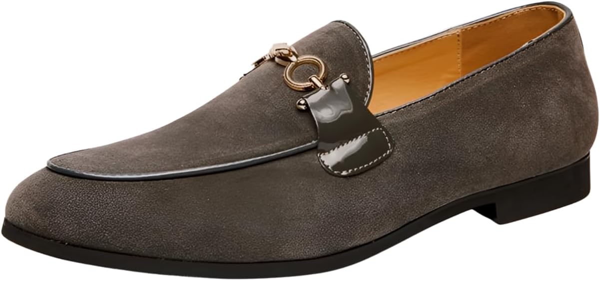 

Мужские лоферы Santimon Мокасины Лоферы с лошадиной пряжкой Слипоны Комфортная обувь для офиса Модные деловые туфли для мужчин, серый