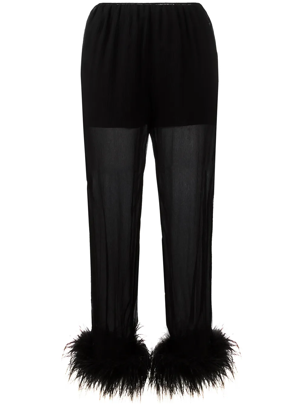 

Полупрозрачные брюки с отделкой страусовыми перьями Prada, черный