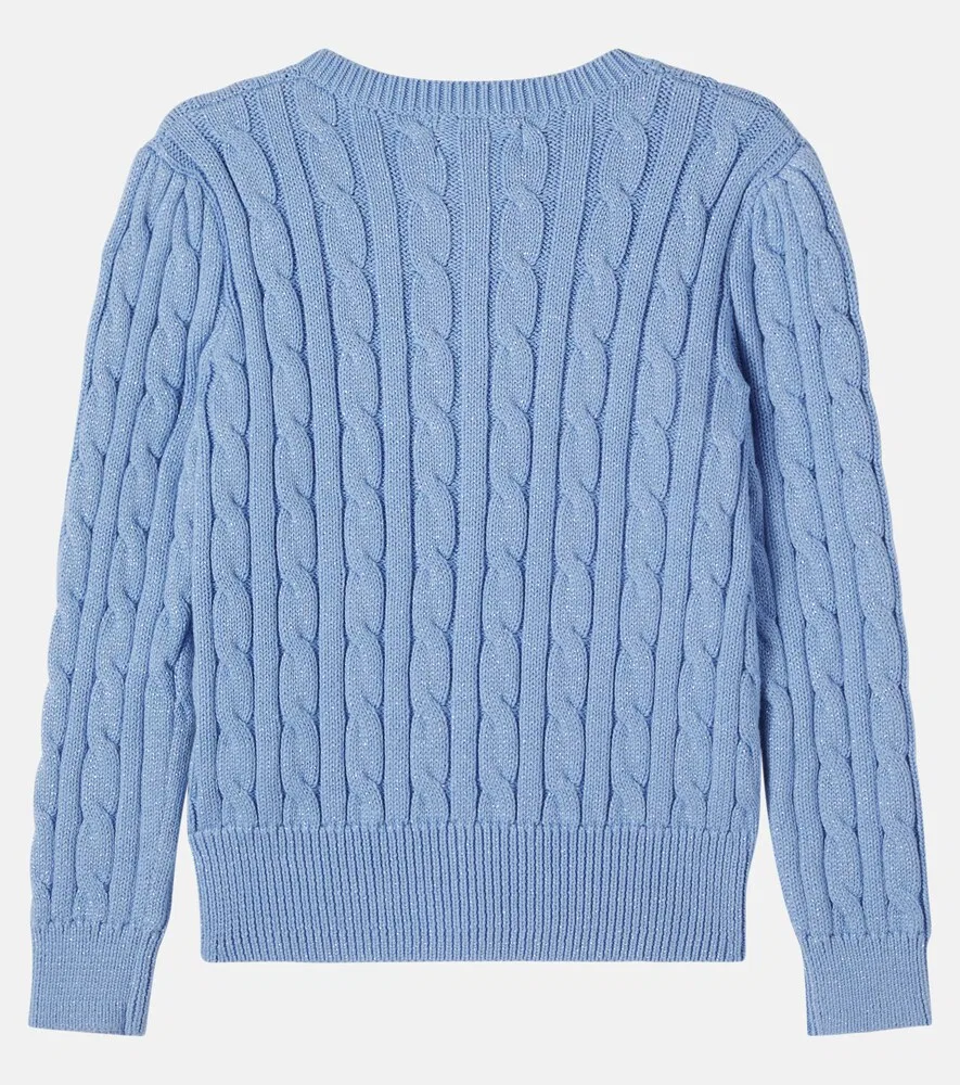 Кардиган крупной вязки из смесовой хлопковой ткани Polo Ralph Lauren Kids, синий — фото 3
