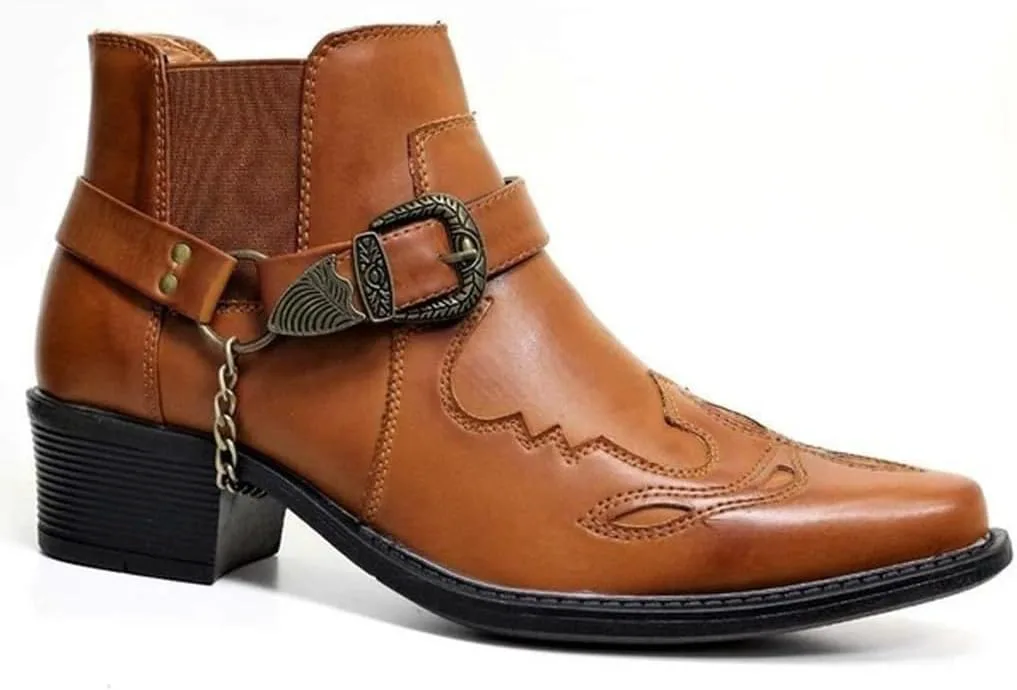 

Мужские винтажные ковбойские сапоги с острым носком, модные западные сапоги с характерным ремешком и массивным каблуком, на слипоне Generic, желтый