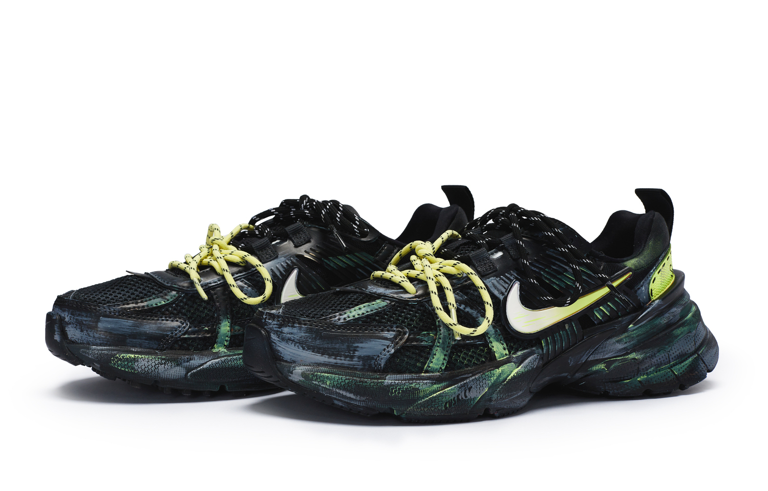 Nike V2K Беговые кроссовки с противоскользящей подошвой Низкие Унисекс Черный Желтый Зеленый, цвет Black Yellow Green — фото 4