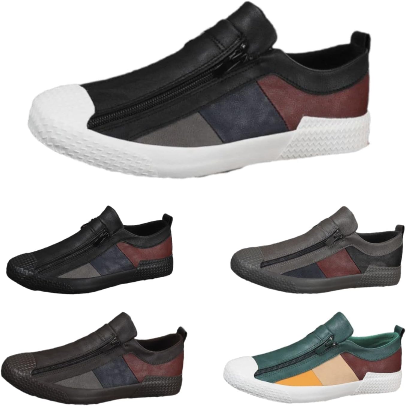 

Мужские кожаные слипоны с молнией Удобные и дышащие кожаные балетки для прогулок Модная универсальная повседневная обувь Devilangel, белый/черный