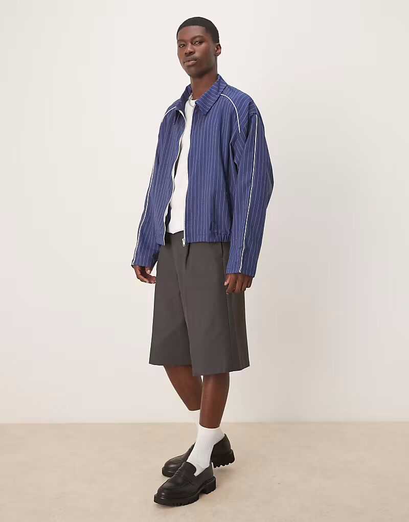 

Куртка-тренер ASOS DESIGN свободного кроя в тонкую полоску темно-синего цвета, Синий, Куртка-тренер ASOS DESIGN свободного кроя в тонкую полоску темно-синего цвета