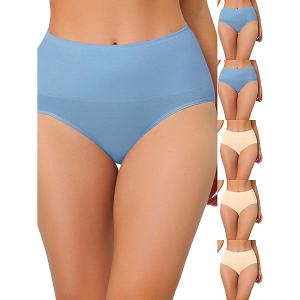 

6 пар женского белья с высокой талией для контроля живота, дышащие трусики Inspire Chic, Blue Beige