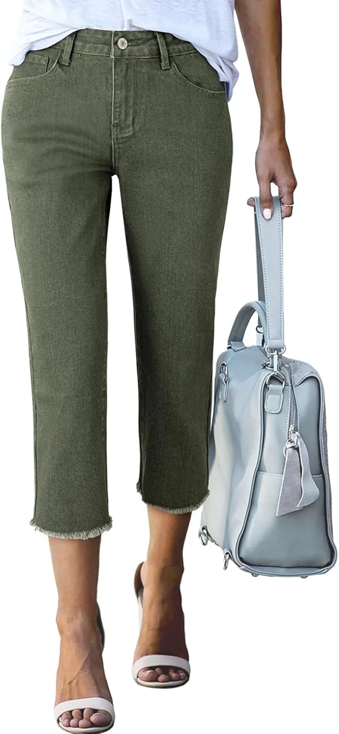 

Sidefeel женские капри джинсы с высокой талией, прямые, с необработанным краем