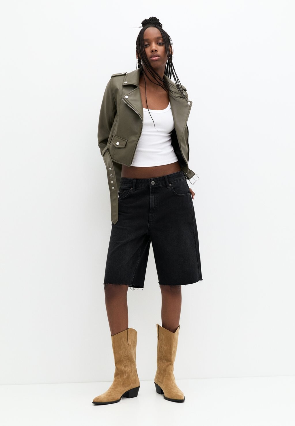 

Куртка из искусственной кожи BIKER PULL&BEAR, хаки