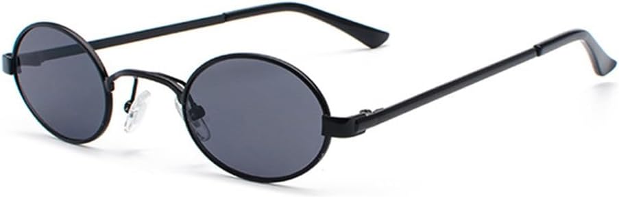 

Классические овальные солнцезащитные очки в маленькой оправе для мужчин, в стиле металл-панк, ретро-очки для женщин, круглые очки в стиле стимпанк с защитой от УФ-излучения UV400 LOVQZAOF, C3 Black-black