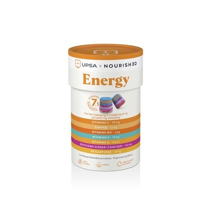 

Nourished Energy 7-In-1 — пищевая добавка для энергии и нервной системы, 30 жевательных конфет Upsa