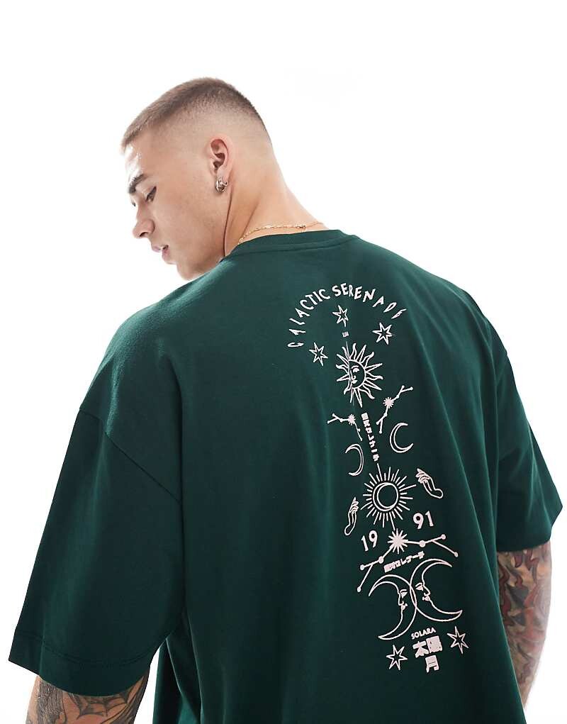 

ASOS DESIGN – зеленая объемная футболка оверсайз с астрологическим принтом на спине