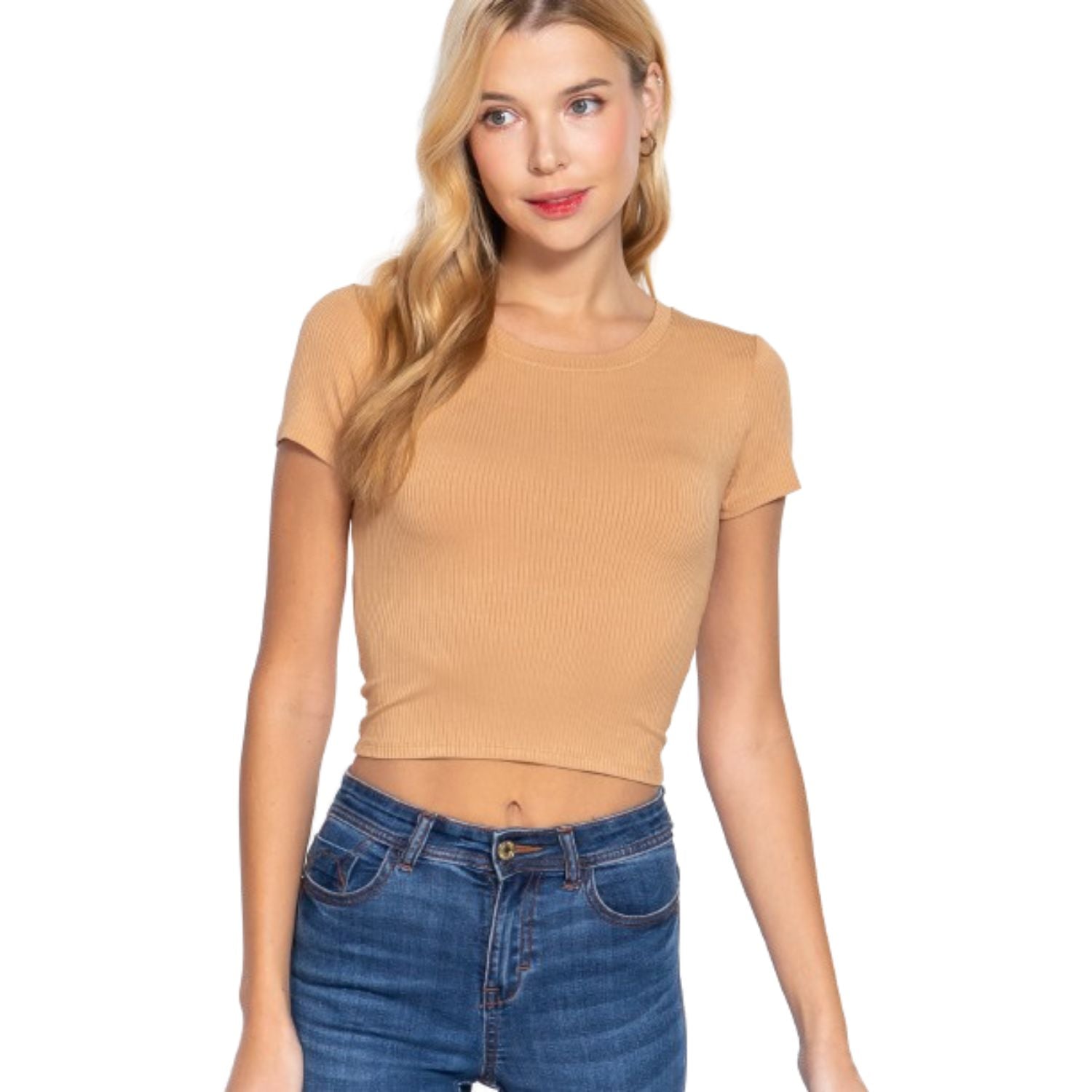 

Короткий топ с круглым вырезом и рубчиком Slv FASHNZFAB, цвет honeycomb