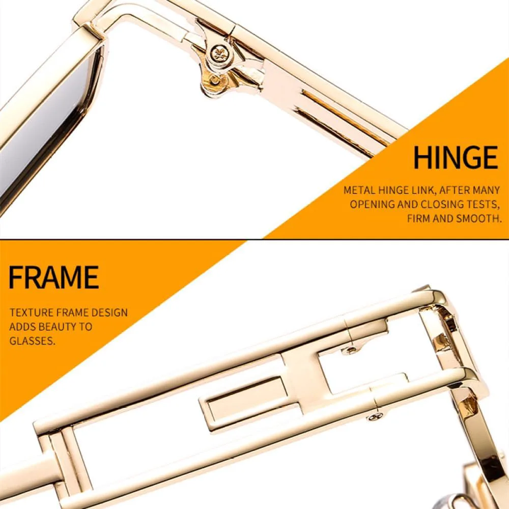 

Солнцезащитные очки MUTYNE в стиле ретро-панк, прямоугольные, женские, с ажурной металлической оправой, мужские, с защитой от УФ-излучения UV400, Golden Blue