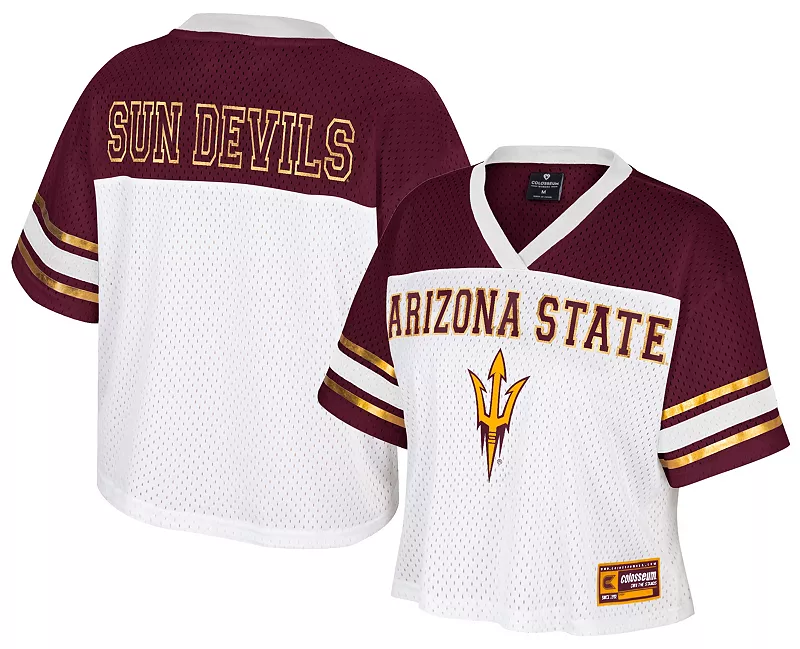 

Женская укороченная футбольная майка Colosseum Sun Devils White Treasure штата Аризона