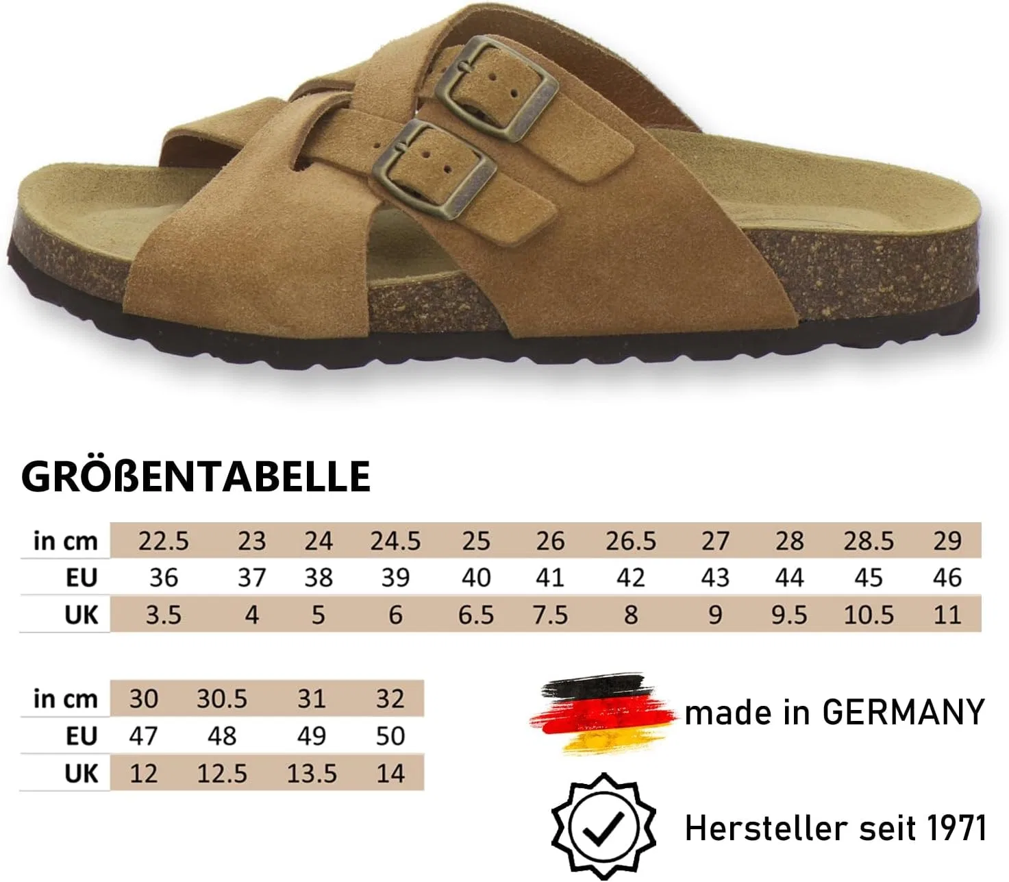 Мужские кожаные сандалии AFS-Schuhe 3142 со стелькой, домашние тапочки, рабочая обувь, производство Германия, Cognac — фото 3