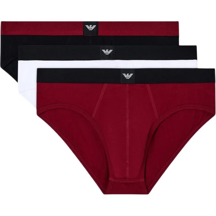 Трусы с логотипом, набор из 3 штук EMPORIO ARMANI, бордовый+черный+белый
