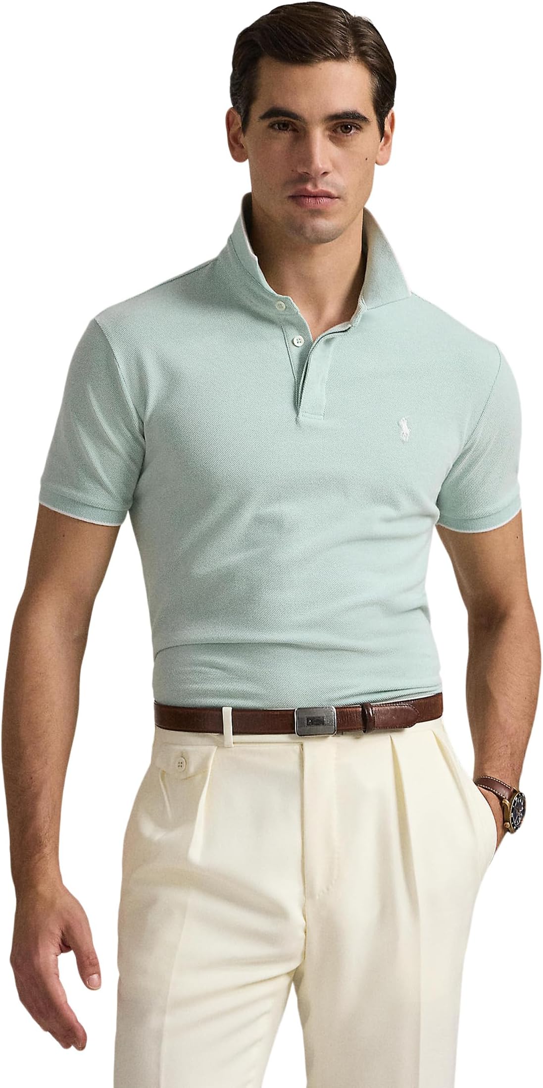 

Футболка Polo Ralph Lauren Custom Slim Fit Stretch Oxford Mesh Polo, цвет Celadon/White
