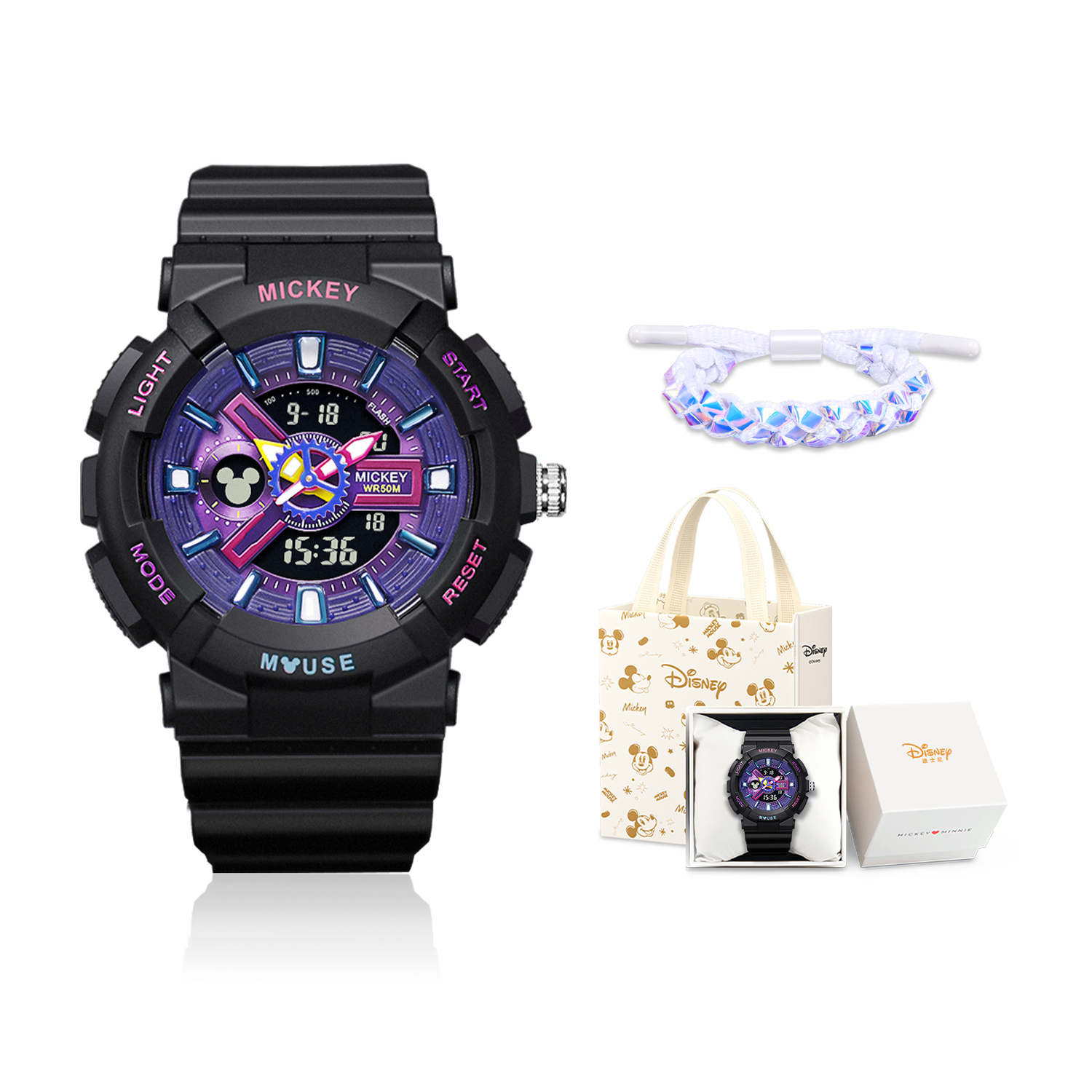 

Disney Микки серия наручные часы электроника + кварцевый механизм ремешок из резины унисекс фиолетовый циферблат