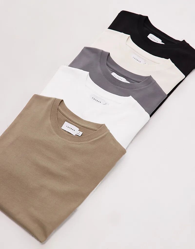 

Футболки Topman стандартного кроя, упаковка из 5 пар в белом, экрю, хаки, антрацитовом и черном цветах