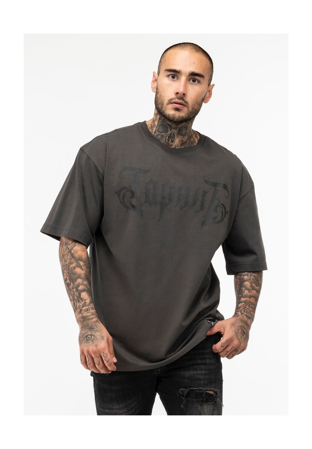 

Мужская футболка оверсайз SIMPLY BELIEVE TAPOUT, серо-черный