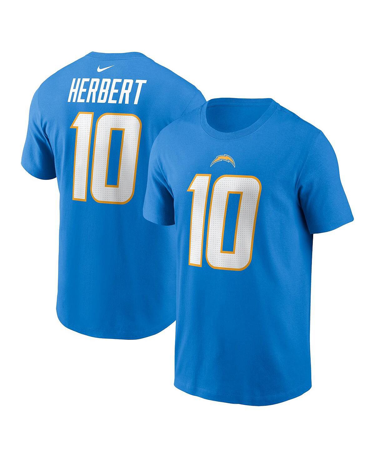 

Мужская футболка Justin Herbert Powder Blue Los Angeles Chargers с именем и номером игрока Nike