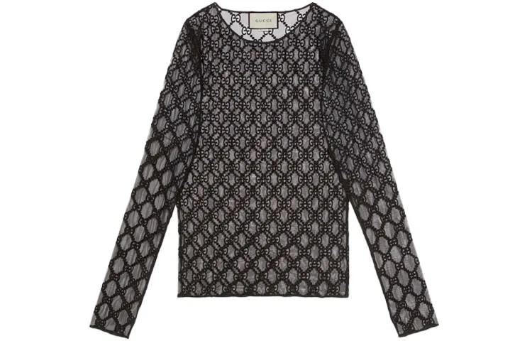 Футболка GUCCI Женская с круглым вырезом, тонкая, черный — фото 3
