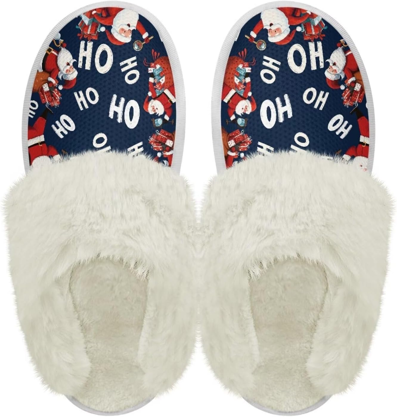 

Хлопковые тапочки с пушистыми краями, домашние тапочки для дома и улицы, хлопковые тапочки унисекс Pjheqoxe, Santa Claus Ho