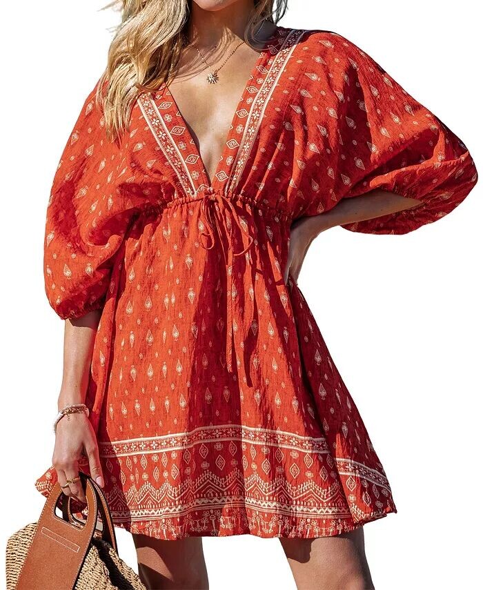 

Женское мини-пляжное платье Boho Heat Paisley CUPSHE, красный