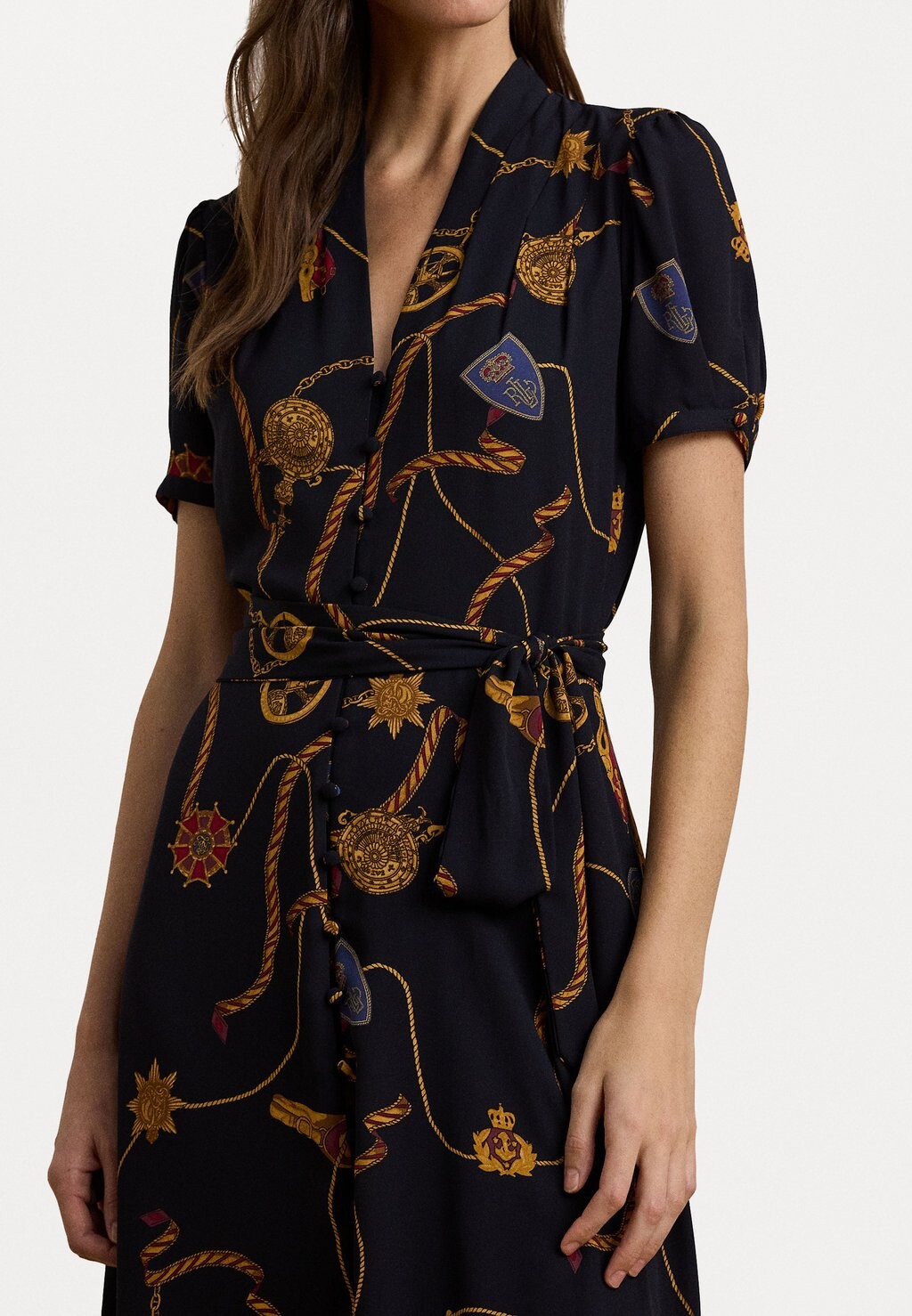 

Повседневное платье PRINT BELTED GEORGETTE PUFF SLEEVE DRESS Lauren Ralph Lauren, темно-синий