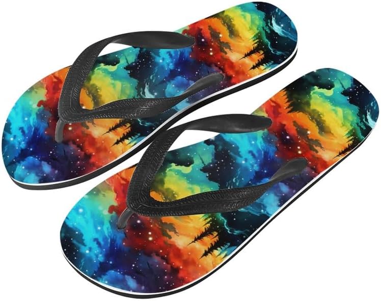 

Женские шлепанцы Semiouray с эффектом тай-дай, классические мужские вьетнамки Galaxy, этнические мягкие удобные унисекс шлепанцы для ванной, Rainbow Galaxy Forest
