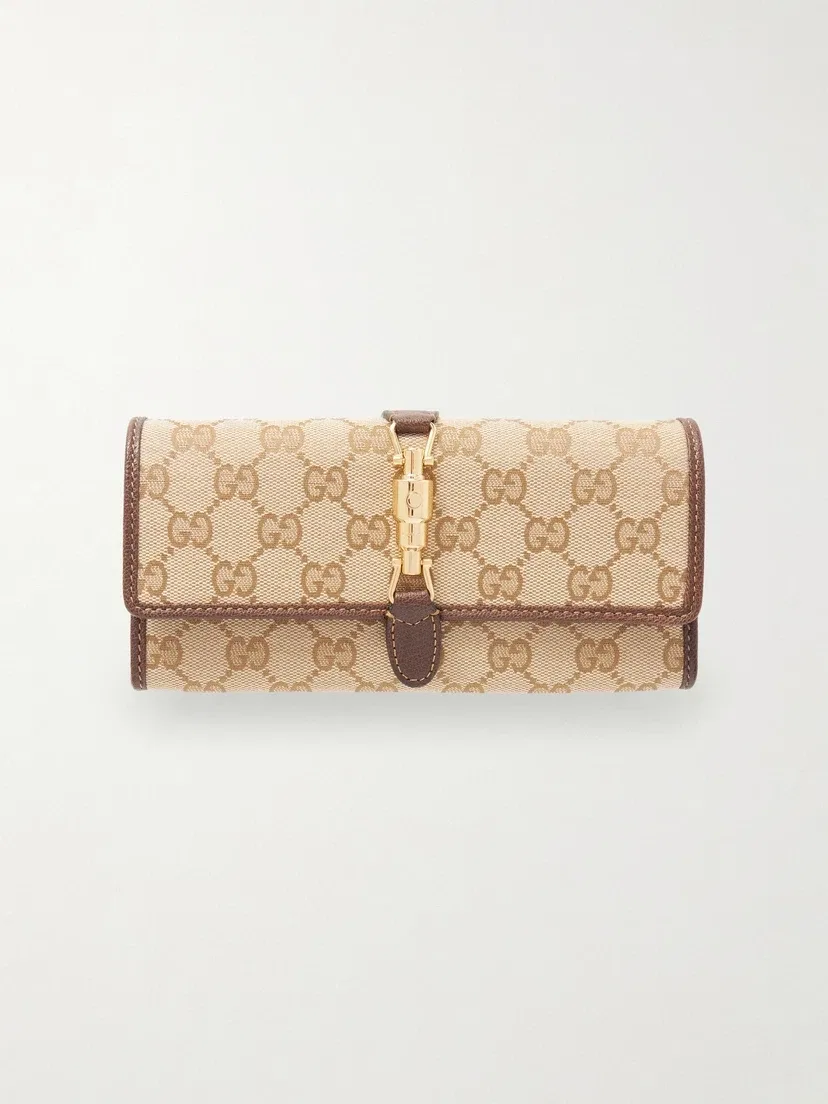 Кошелек GUCCI Jackie из жаккардового канваса с кожаной отделкой, бежевый