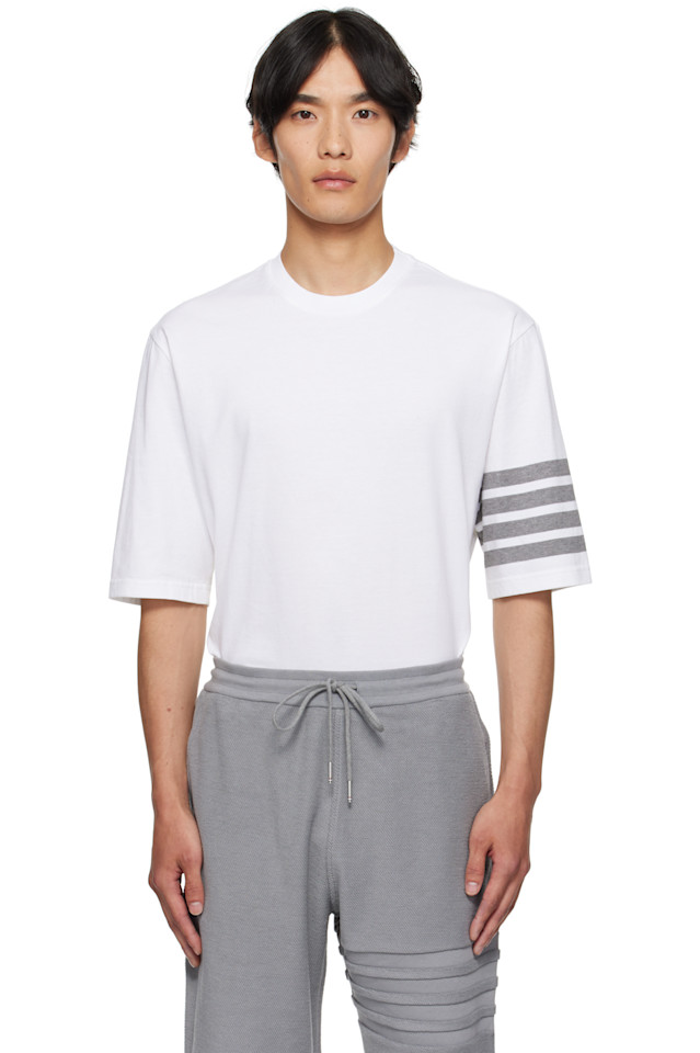 

Футболка с 4-полосным джерси Thom Browne, белый