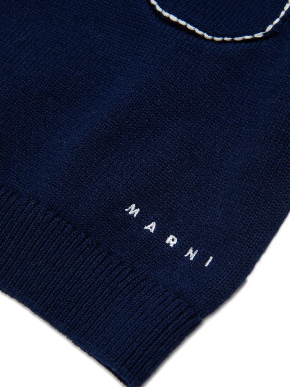 Футболка с карманом и вышивкой Marni Kids, синий — фото 4