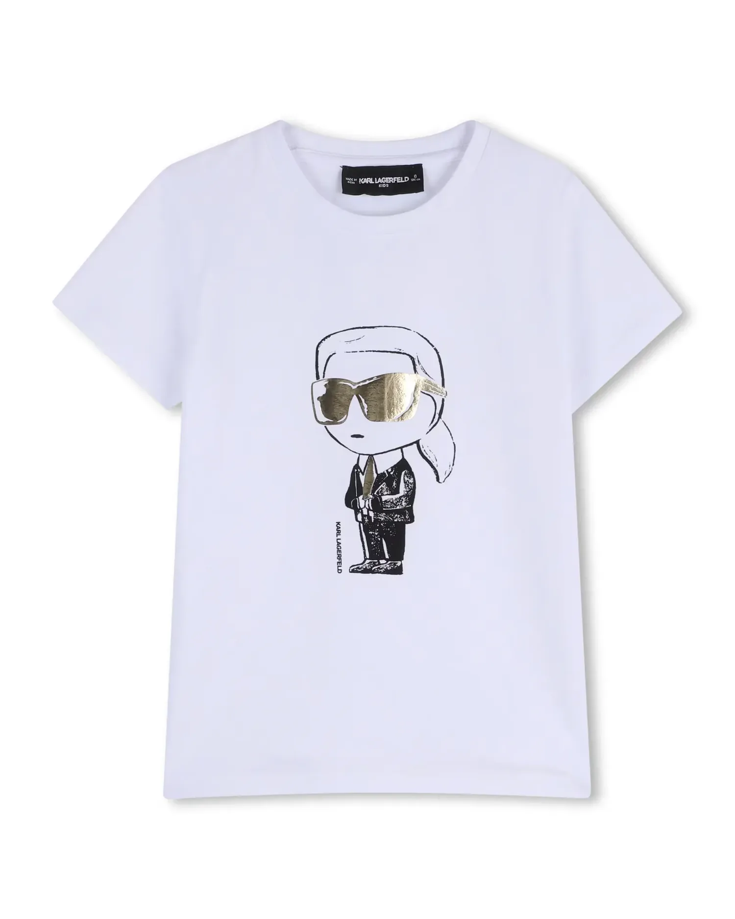 Футболка для девочки с коротким рукавом и рисунком спереди, из хлопка Karl Lagerfeld Kids, белый