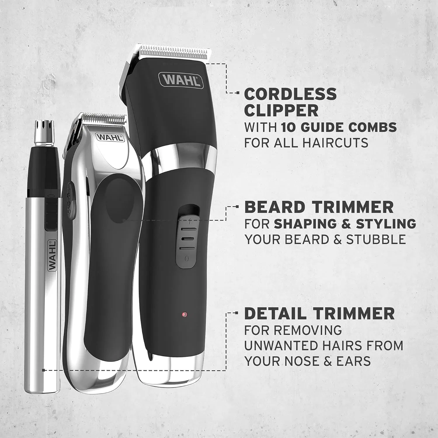 Беспроводной набор для стрижки волос и бороды от Wahl Wahl, Black And Chrome — фото 2