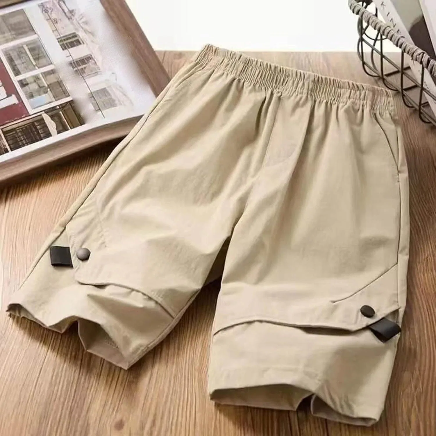 Шорты спортивные, cargo, эластичный пояс, с карманами, Khaki — фото 2