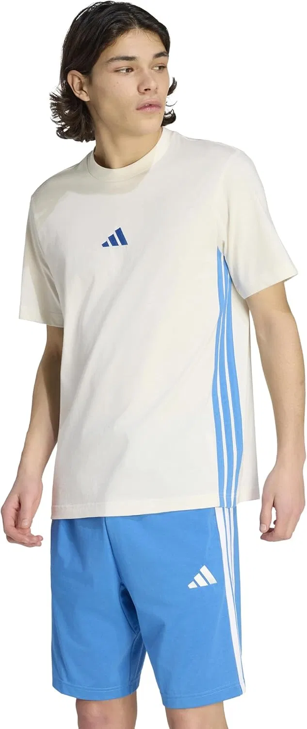 Футболка с 3-полосками, adidas, цвет Off White/Ray Blue