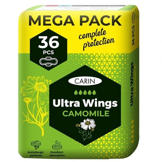 

Ультратонкие гигиенические прокладки с крылышками, 36 шт.. Carin, Ultra Wings Camomile