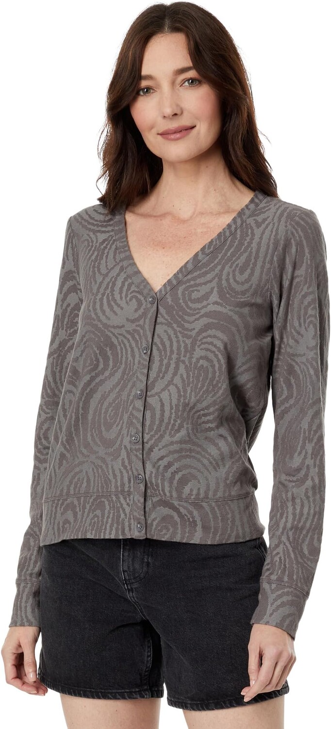

Лонгслив Mod-o-doc Swirl Knit Jacquard Long Sleeve Button Front V-Neck Fitted Cardigan, цвет Silver Smoke