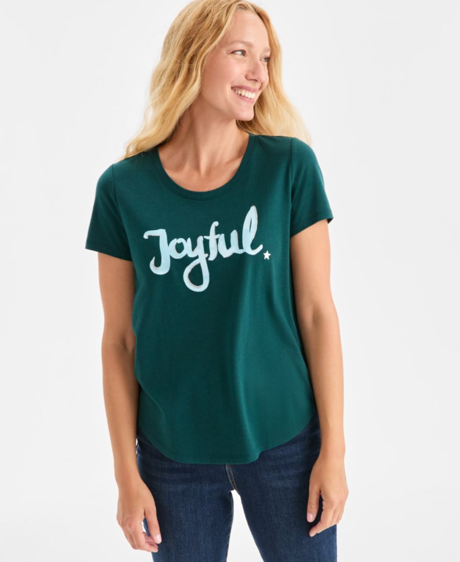 

Укороченная блузка с принтом рождественской елки и вырезом-лодочкой, эксклюзивно для Macy's Style & Co, Ponderosa Pine