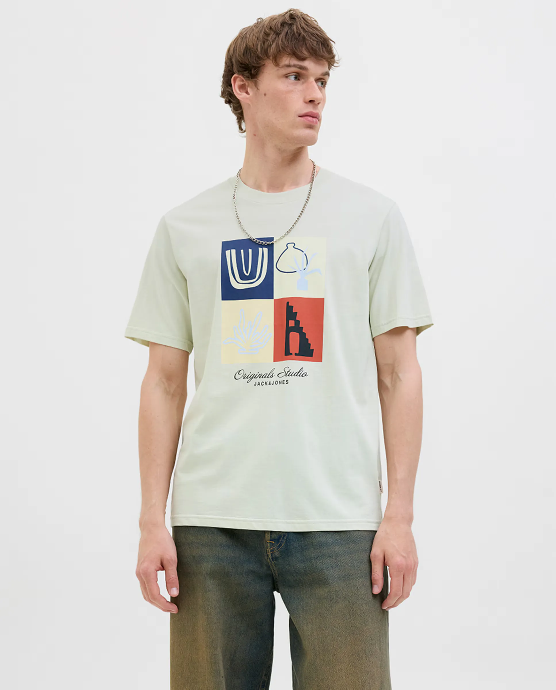 

Мужская футболка с коротким рукавом и принтом спереди Jack & Jones, зеленый