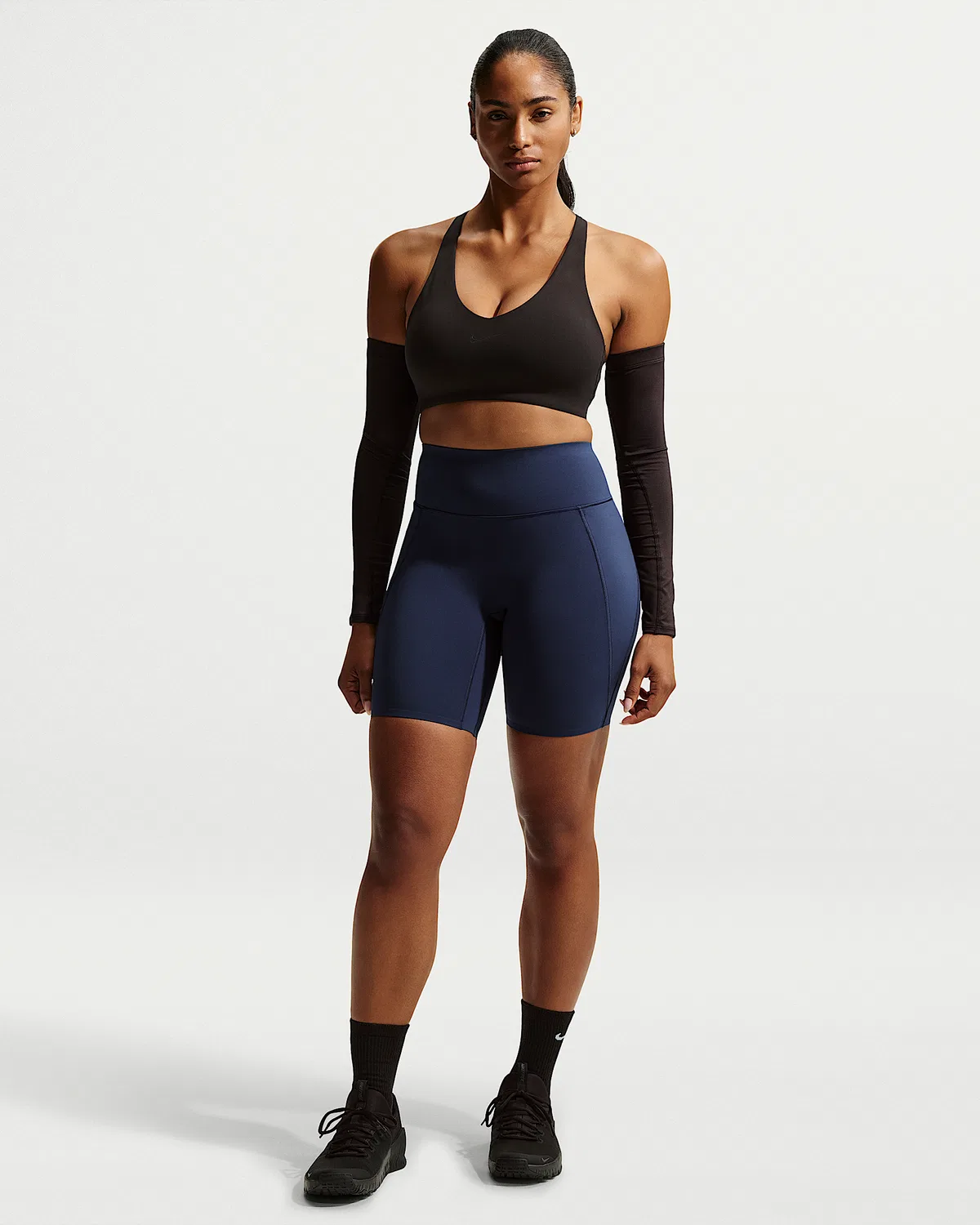 Женские велосипедки Nike Universa с высокой посадкой 8" без переднего шва, Midnight Navy/Midnight Navy/Dark Obsidian